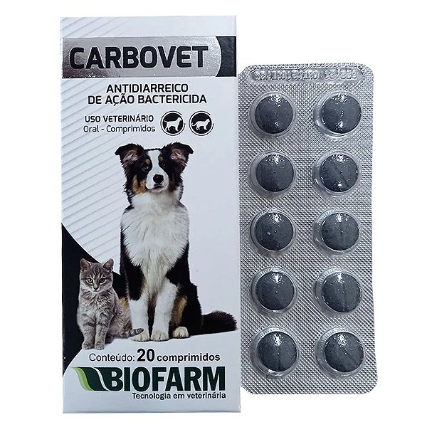 Carbovet Biofarm Antibiótico e Antidiarreico 20 comprimidos