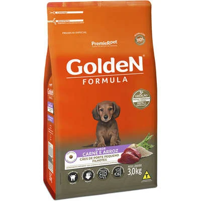 Ração Golden Formula Filhotes Raças Pequenas Carne e Arroz 3KG  10,1 KG