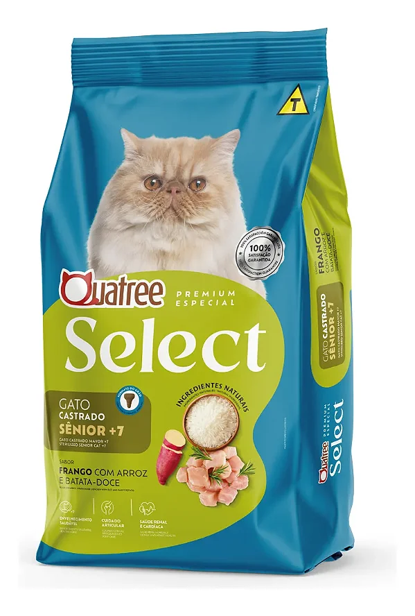 Ração Quatree Select Gato Castrado Sênior +7 Frango com Arroz e Batata‑Doce