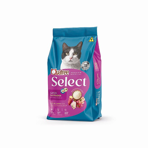 Ração Quatree Select Gatos Castrados Mix de Carnes com Arroz e Batata‑Doce