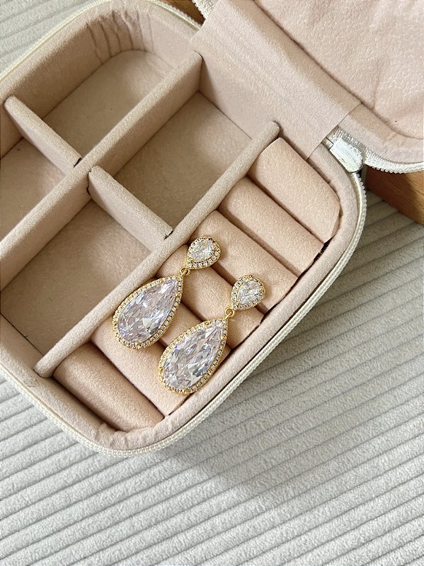Brinco Gota Diamante  - Banhada a Ouro