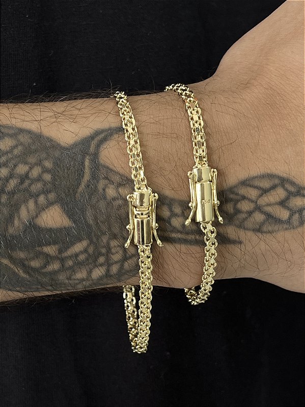 Pulseira Cadeado Duplo 3,5mm - Banhado a Ouro