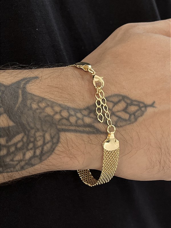 Pulseira Esteira 10mm com extensor - Banhado a Ouro