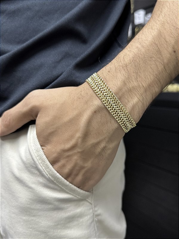 Pulseira Grumet Imperador Dupla 12mm com extensor - Banhado a Ouro