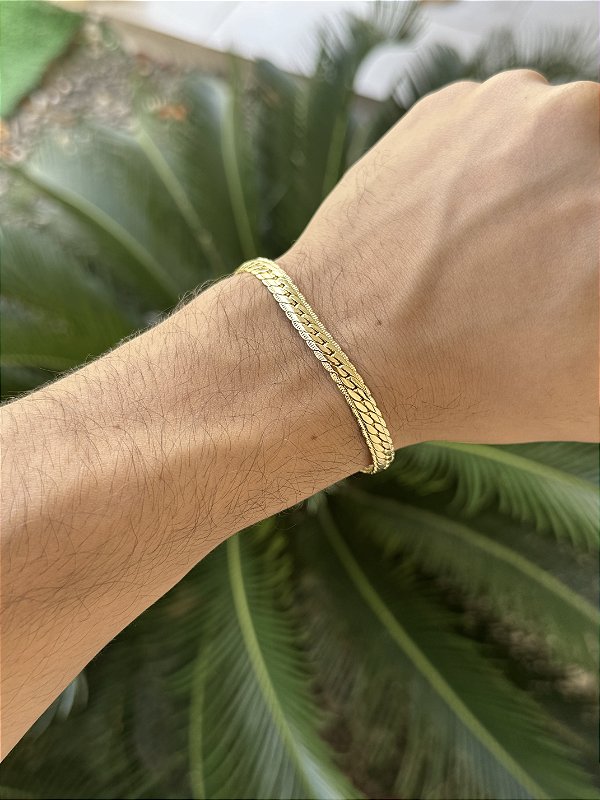 Pulseira Grumet Trabalhada 6mm FTD - Banhado a Ouro