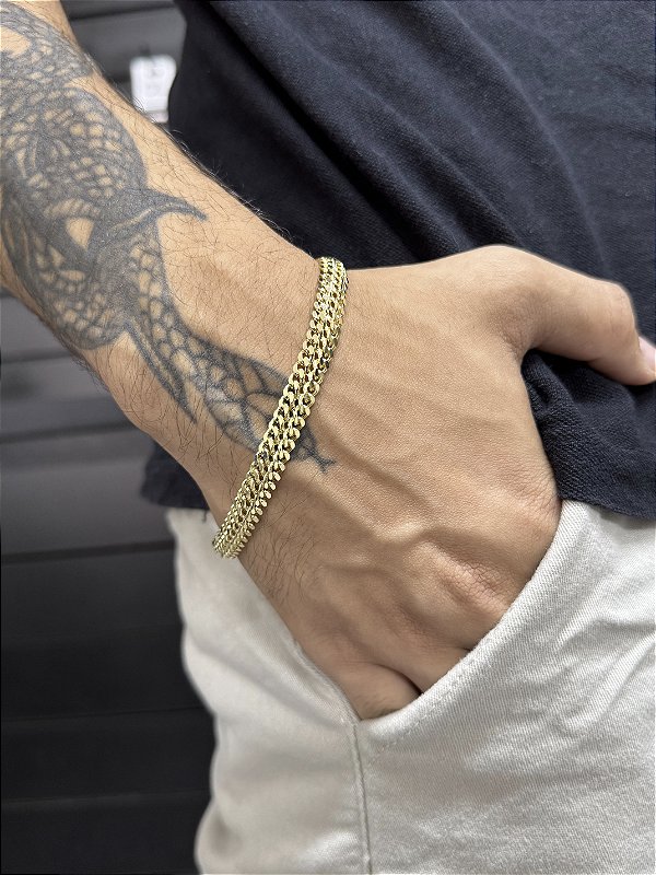 Pulseira Grumet Imperador Convexo 8mm 21cm - Banhado a Ouro