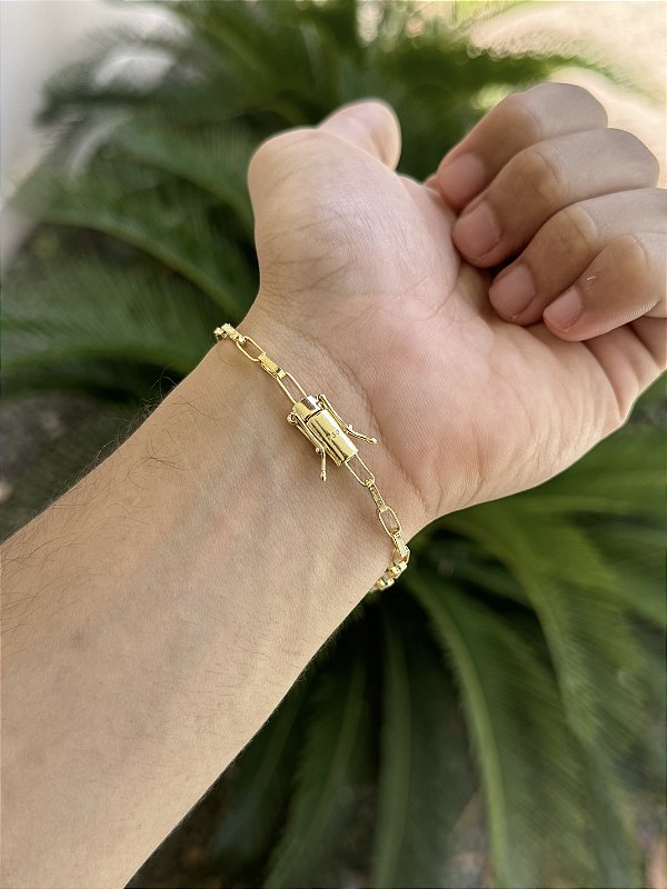 Pulseira Tijolinho 3,8mm 21cm FTD - Banhado a ouro