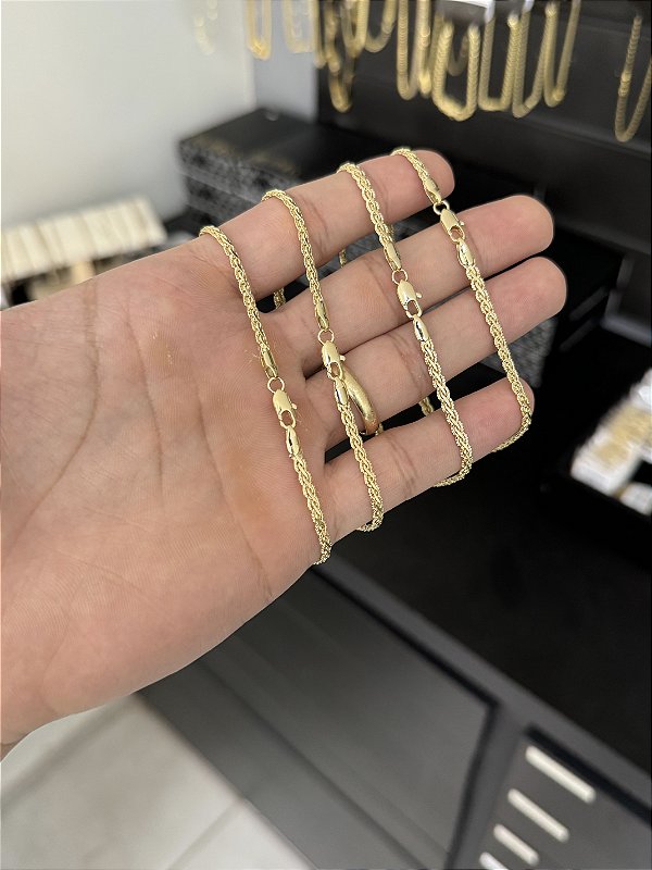 Pulseira Grumet Trabalhada 3mm 21cm - Banhado a ouro