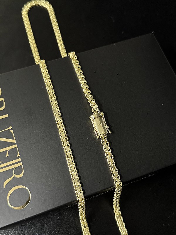 Corrente Cadeado Duplo 5mm - Banhada a Ouro
