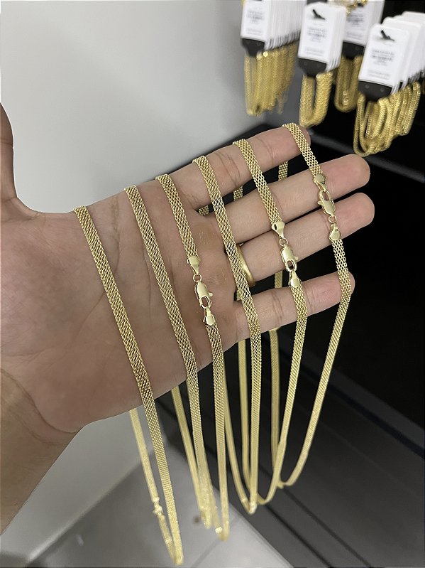 Corrente Esteira 5mm - Banhada a Ouro