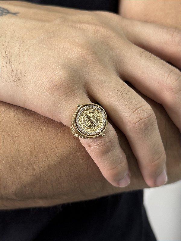 Anel São Bento Roleta - Banhado a Ouro