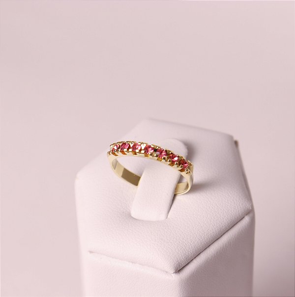 Anel Multi Vermelho - Banhado a Ouro