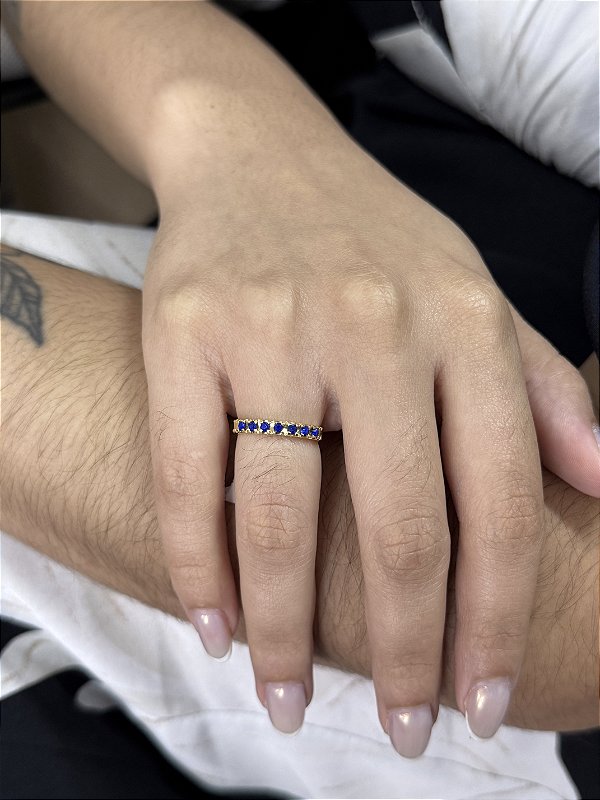 Anel Multi Azul - Banhado a Ouro