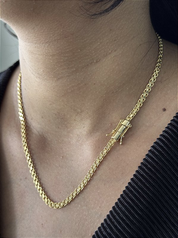 Colar Cadeado Duplo 3,5mm - Banhado a Ouro