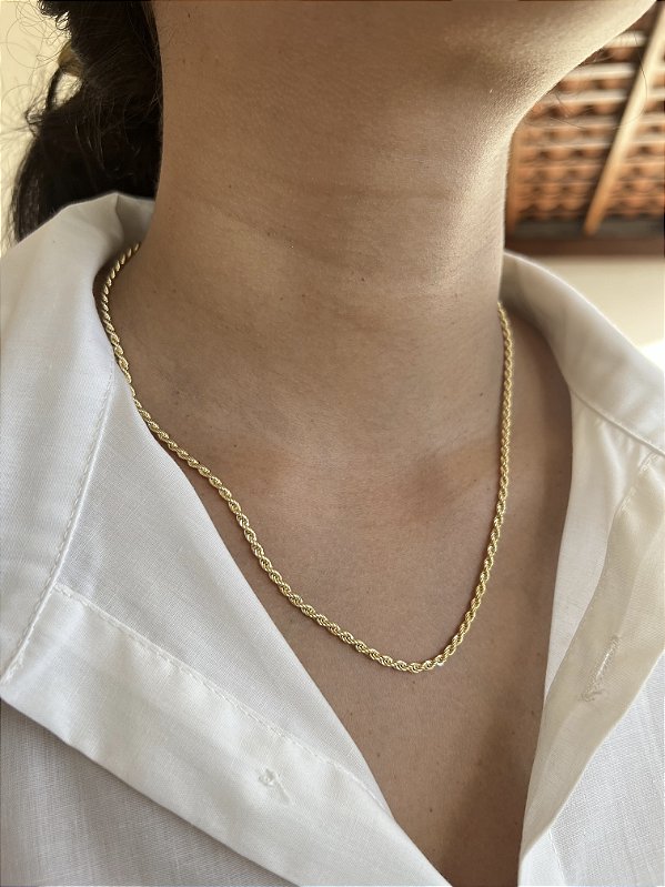 Colar Elo Baiano 3mm Fecho Lagosta - Banhado a Ouro