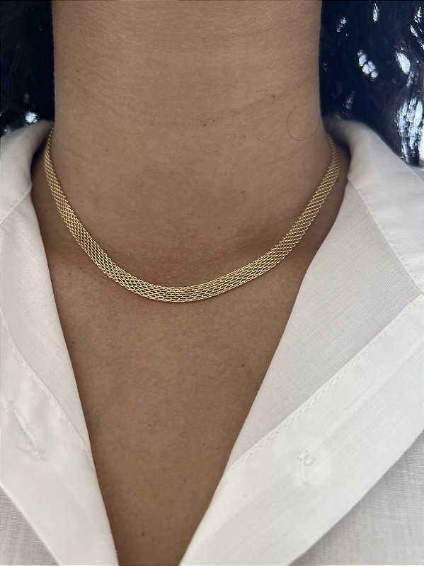 Choker Esteira 5mm - Banhado a Ouro