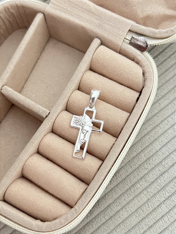 Pingente Cruz com Face de Cristo - Prata 925