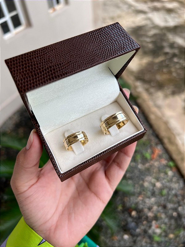 Par de Alianças 7mm 2 Frisos nas Laterais - Moeda Antiga