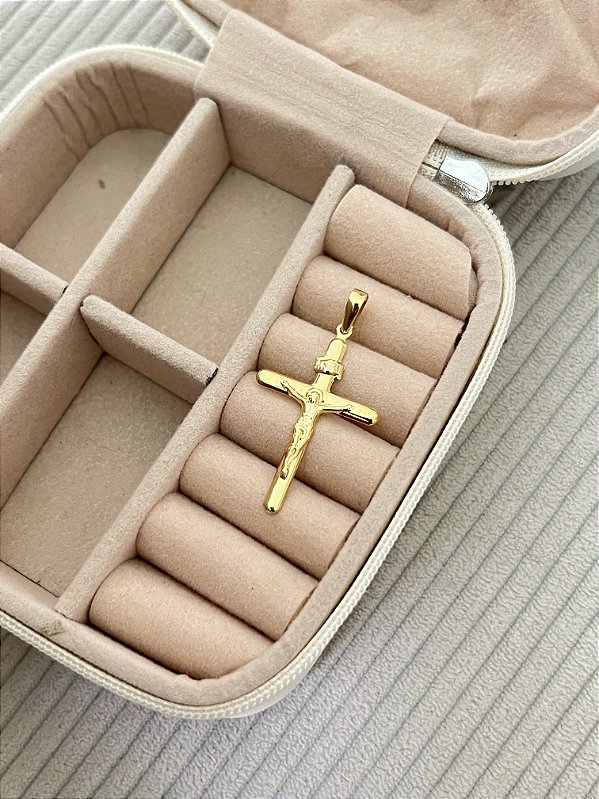 Pingente Jesus na Cruz Chanfrada - Banhado a Ouro