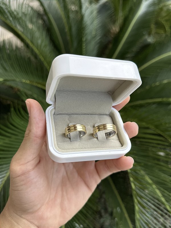 Par de Alianças 6mm 2 Frisos - Moeda Antiga