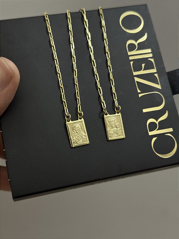 Escapulário Jesus e Maria Tijolinho 1,5 - Banhada a Ouro