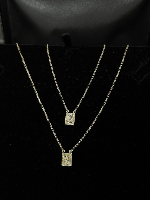 Escapulário Jesus e Maria Tijolinho 70cm  - Banhada a Ouro