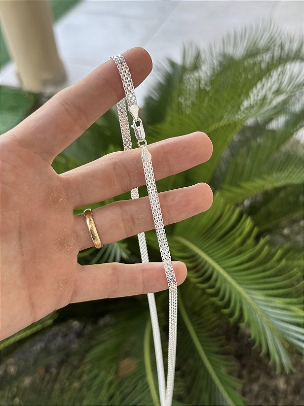 Corrente Cadeado Duplo 5mm 70cm - Prata 925