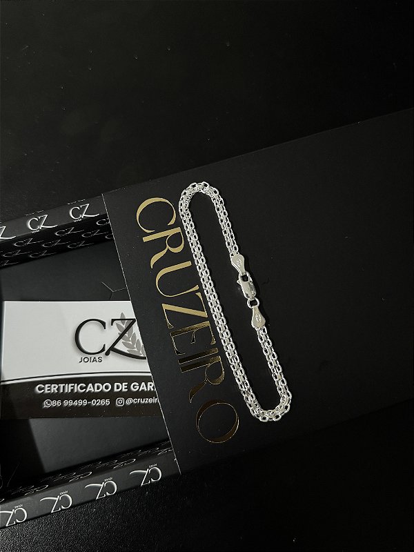 Pulseira Cadeado Duplo 4mm 21cm - Prata 925