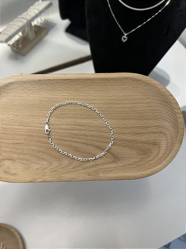 Pulseira Cadeadinho 3mm 20cm - Prata 925