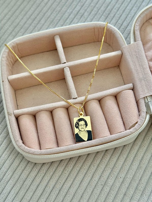 Colar Personalizado Retangular M Veneziano - Banhado a Ouro