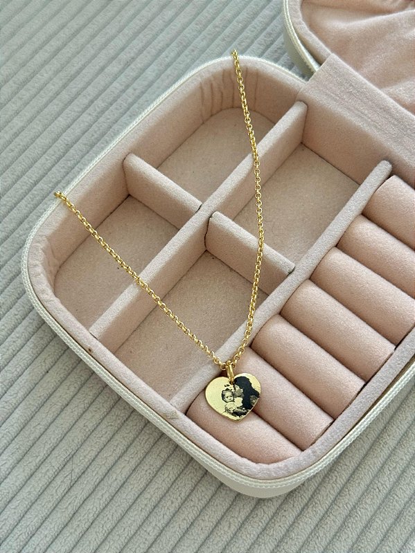 Colar Personalizado Coração M Elo Português - Banhado a Ouro