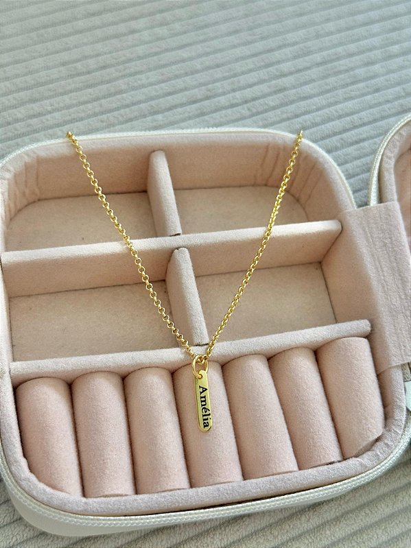 Colar Personalizado Placa Mini Elo Português - Banhado a Ouro