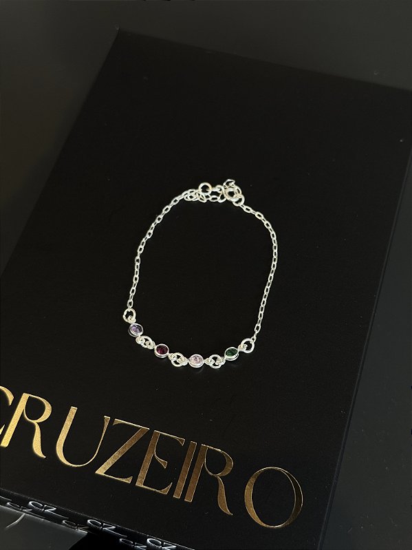 Pulseira Zircônias Coloridas - Prata 925