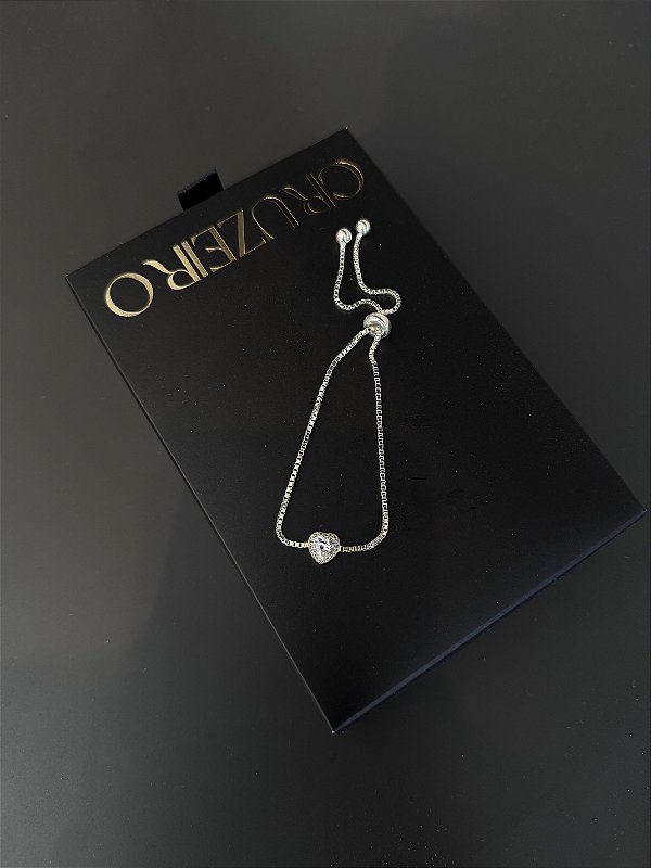 Pulseira Veneziana Cravejada com Coração Cristal- Prata 925