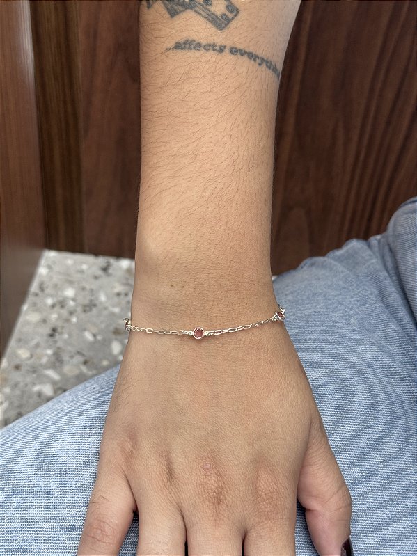 Pulseira Pontos de Luz Rosa - Prata 925