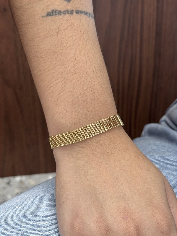 Pulseira Esteira 10mm 17cm + extensor - Banhado a Ouro