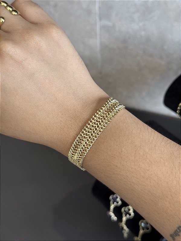 Pulseira Grumet Imperador 12mm 17cm + extensor - Banhado a Ouro