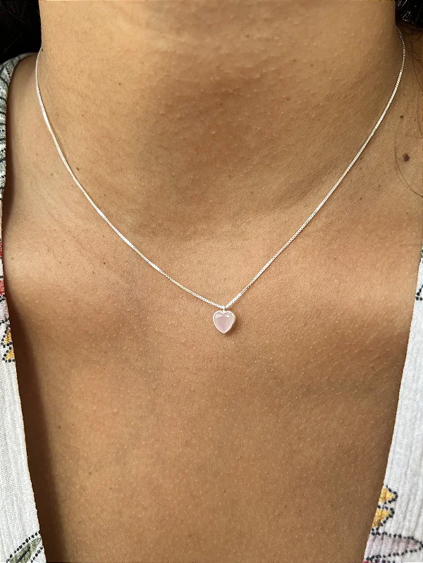 Colar Coração Rosa - Prata 925