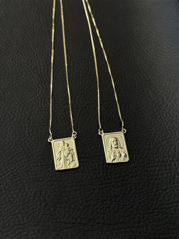 Escapulário Jesus e Maria Grande - Banhado a Ouro