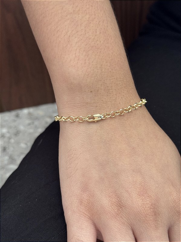 Pulseira Elo Português 4mm 18cm - Banhado a Ouro