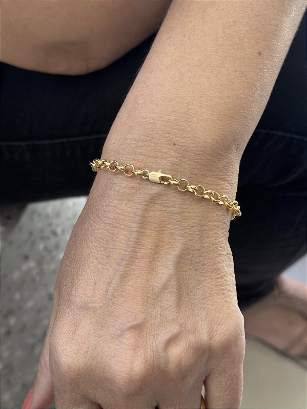 Pulseira Elo Português 5mm 18cm - Banhado a Ouro