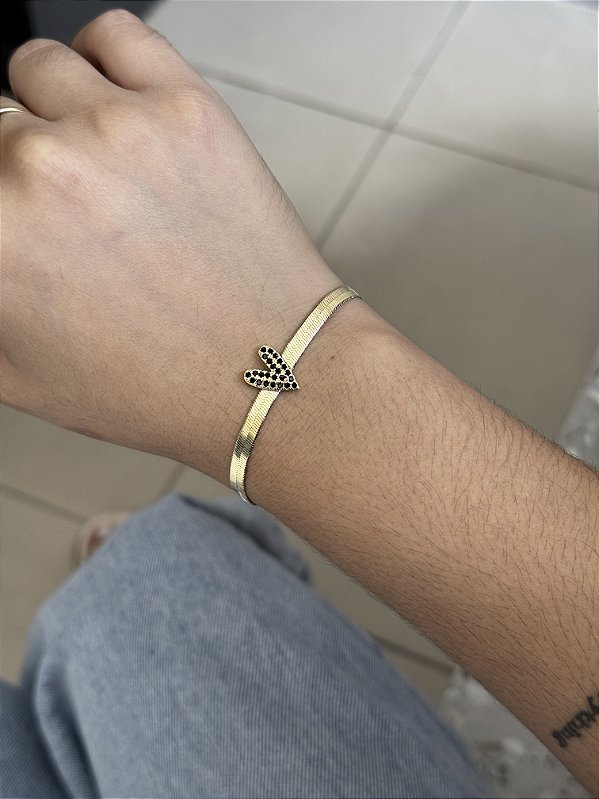 Pulseira Fita com Coração - Banhado a Ouro
