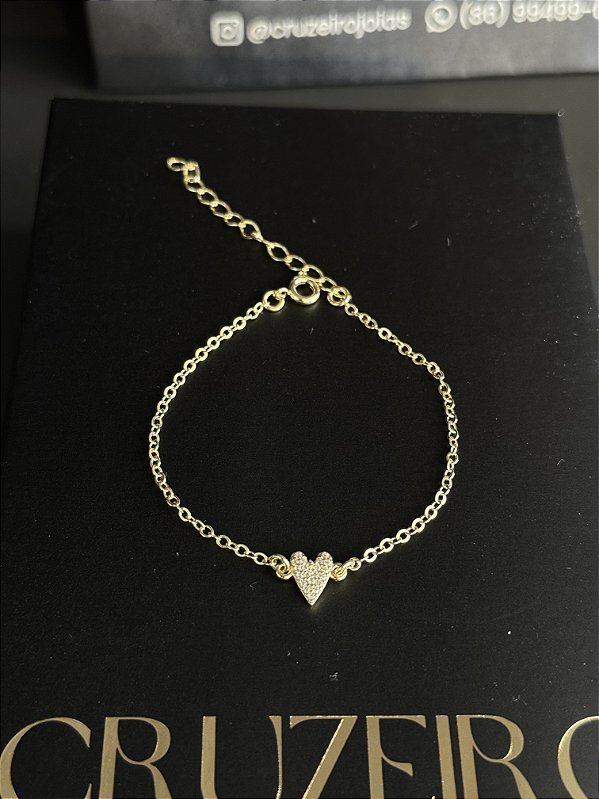 Pulseira Coração Cadeado - Banhado a Ouro