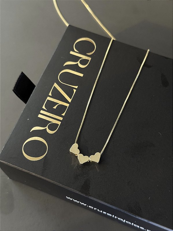 Colar 3 Corações - Banhado a Ouro