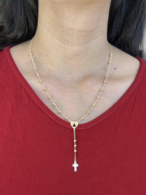 Colar Terço Nossa Senhora - Banhado a Ouro