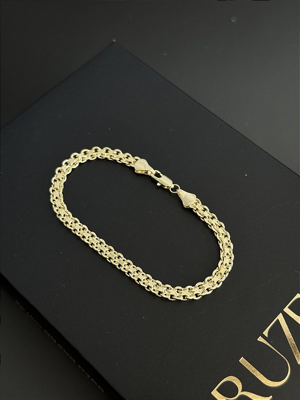 Pulseira Cadeado Duplo 5mm FI - Banhado a ouro