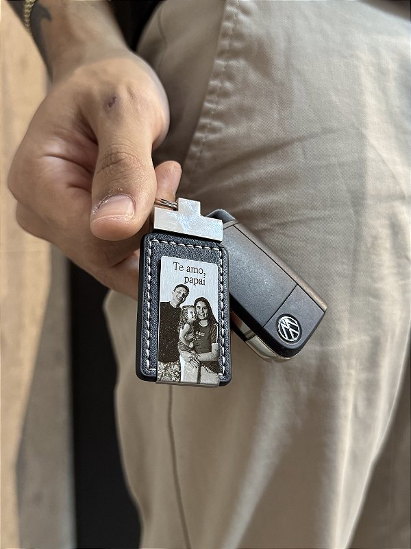 Chaveiro em Couro Personalizado - Aço Inoxidável