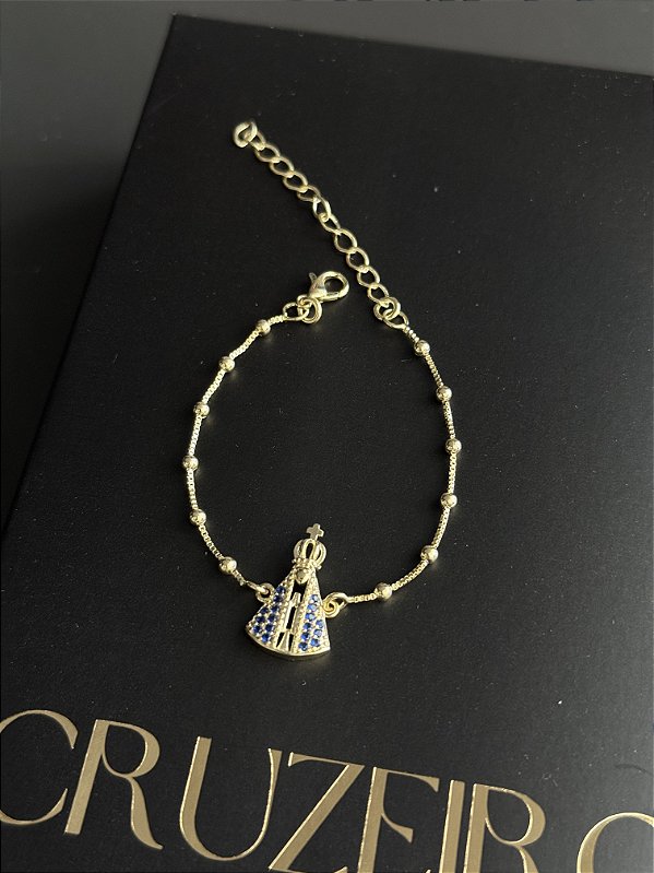 Pulseira Nossa Senhora Bolinhas - Banhado a Ouro