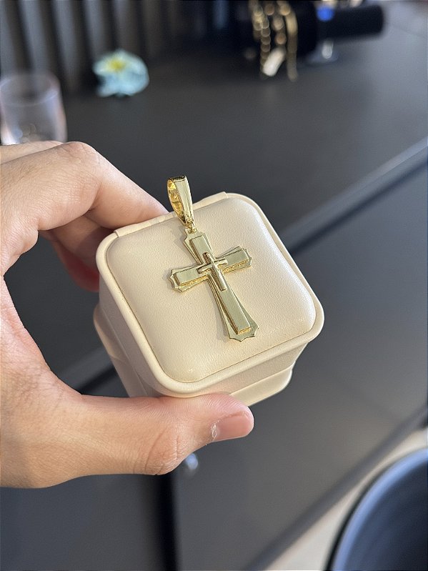 Pingente Cruz 3x - Banhado a Ouro