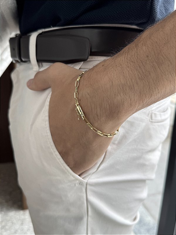 Pulseira Tijolinho 3,3mm FC - Banhado a Ouro